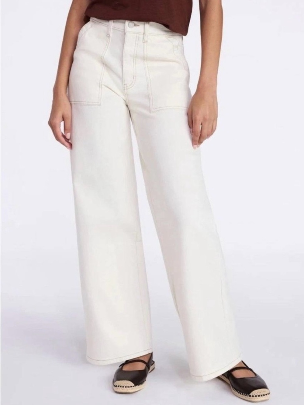 New Time and Tru Wide-Leg Utility Pants Off-White 8